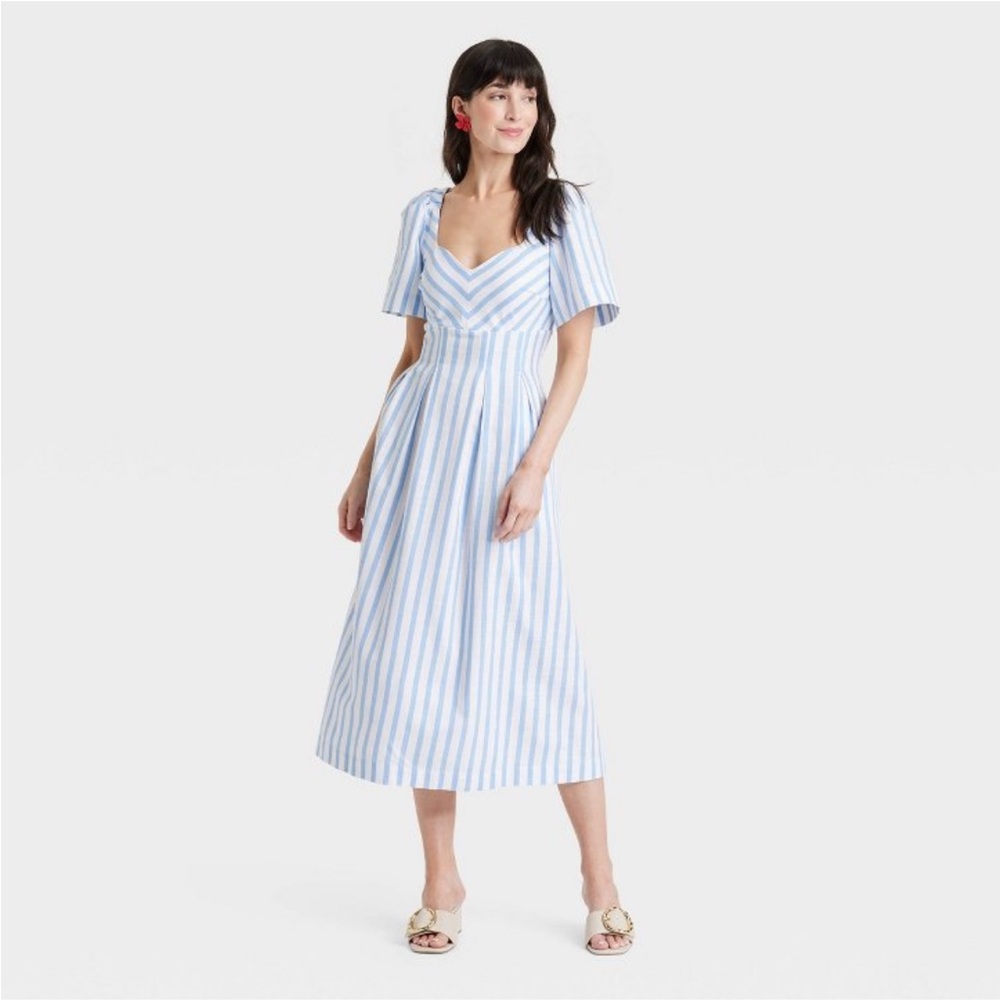 NWT A New Day blue and white striped midi dress size 14
